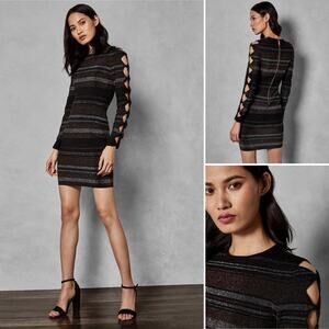 Ted Baker Simona Lurex Stripe Bow Detail Sweater Dress Size 8